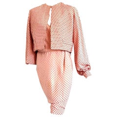 VALENTINO "New" Haute Couture Pink with Brown Polka Dots Silk Dress - Unworn