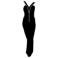 VALENTINO "New" Haute Couture Swarovski Diamonds on Black Hems Silk Gown- Unworn