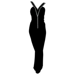 VALENTINO "New" Haute Couture Swarovski Diamonds on Black Hems Silk Gown- Unworn