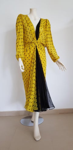 VALENTINO "New" Haute Couture Yellow Black Polka Dot Black Chiffon Gown - Unworn