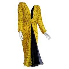 VALENTINO "New" Haute Couture Yellow Black Polka Dot Black Chiffon Gown - Unworn