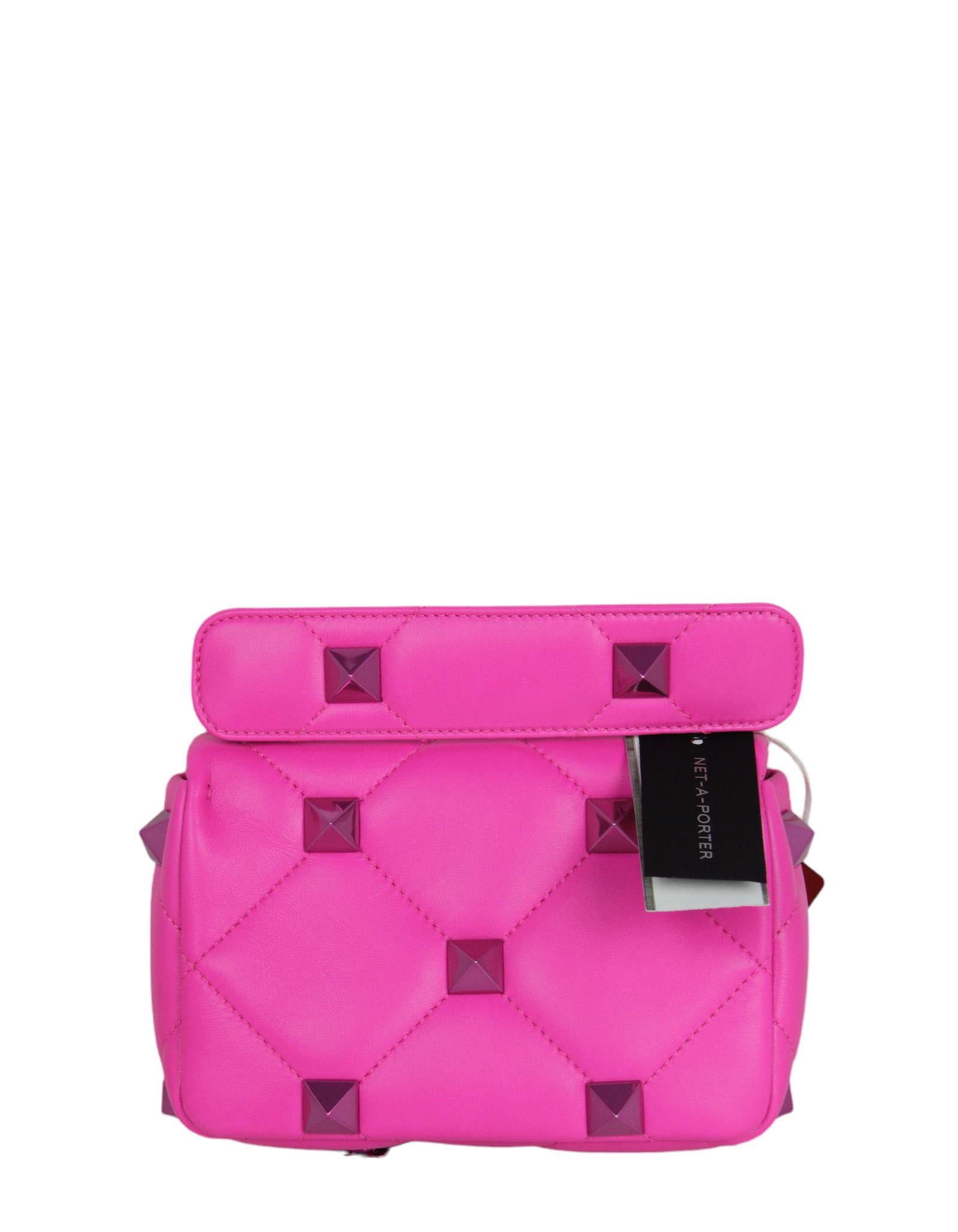 Women's Valentino NEW Pink on Pink Leather Small Roman Studded Flap Bag rt. $3250 For Sale