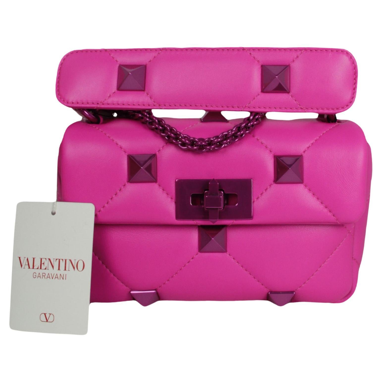 Valentino NEW Pink on Pink Leather Small Roman Studded Flap Bag rt. $3250 For Sale