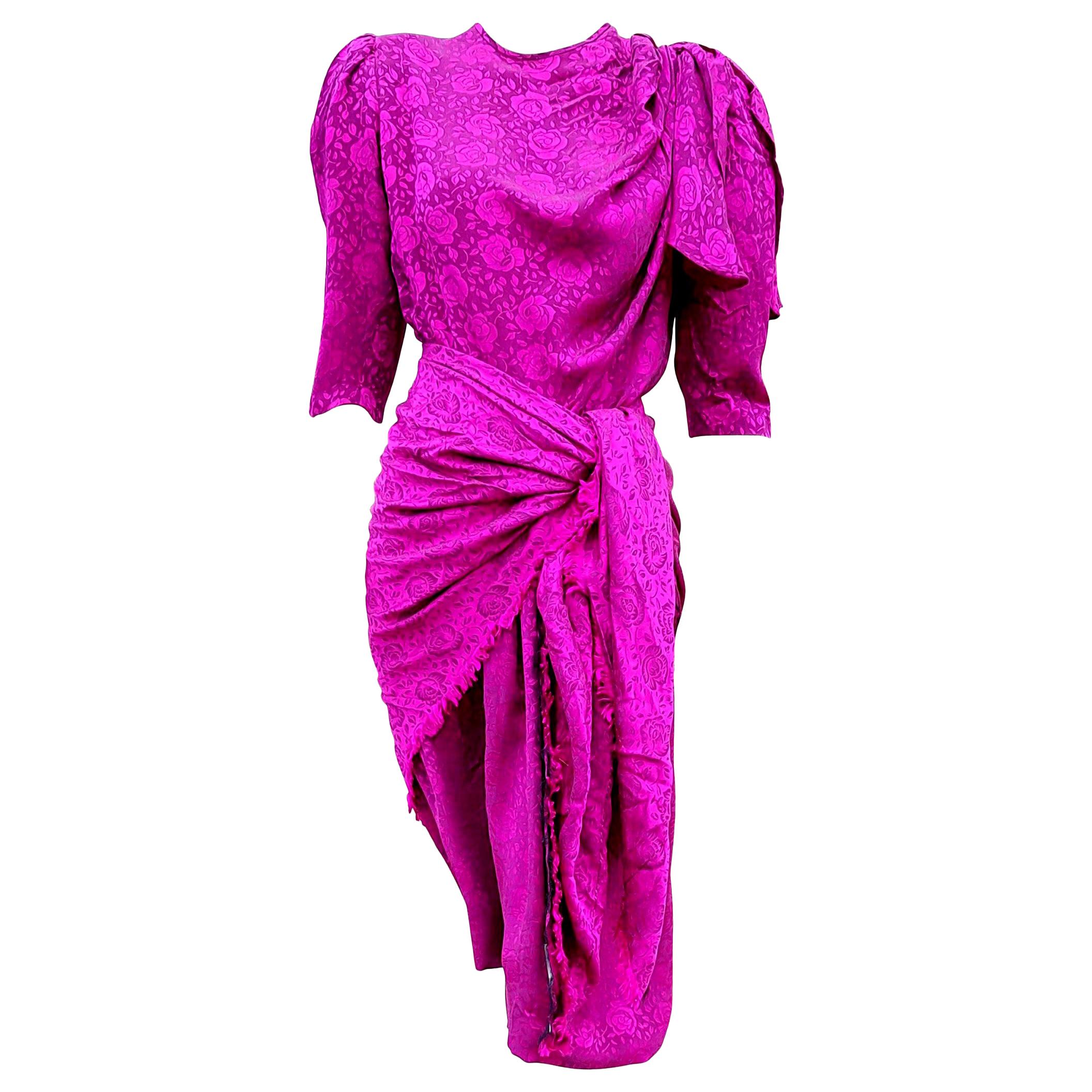 VALENTINO "New" Purple Flowers theme with Shawl Silk Dress - Unworn  For Sale