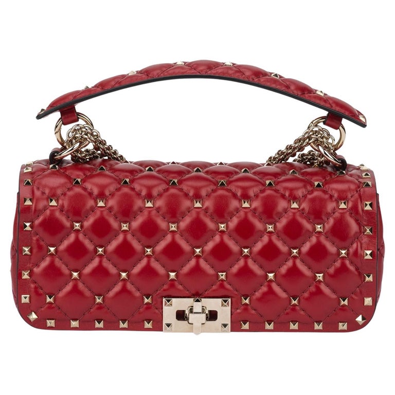 VALENTINO Rockstud Va Va Voom red leather tonal stud embellished flap clutch  bag at 1stDibs