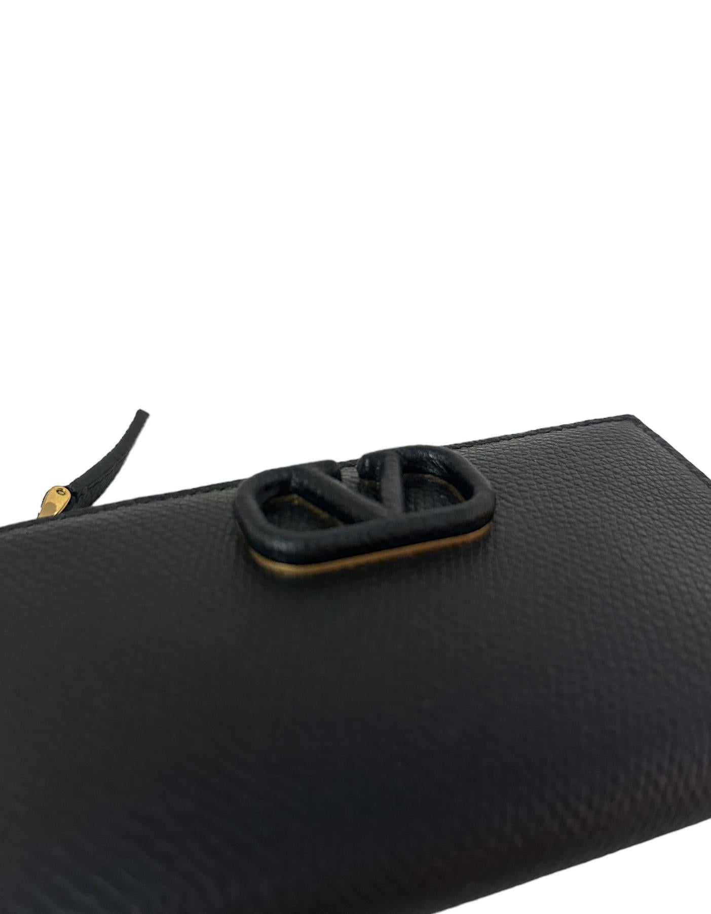 Valentino NEW Vlogo Black Signature Grainy Calfskin Cardholder Wallet 2