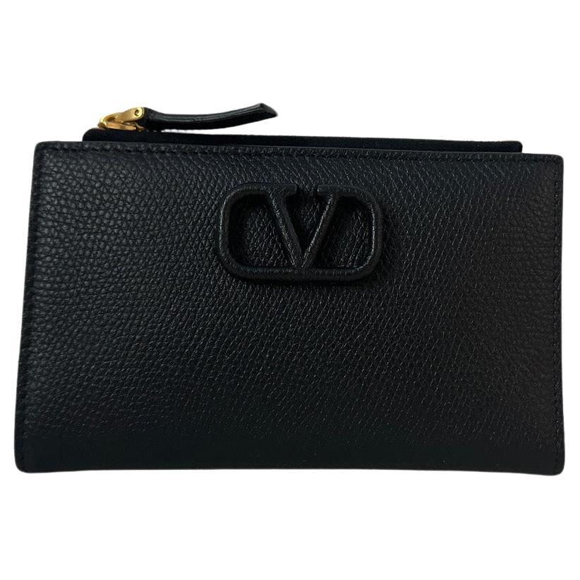 Valentino NEW Vlogo Black Signature Grainy Calfskin Cardholder Wallet