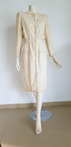 VALENTINO "New" White Cream Silk and Wool Silk Lined Buttons Dress - Unworn