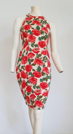 VALENTINO "New" White with Red Roses Sleeveless Silk Dress - Unworn