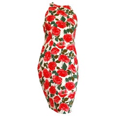 VALENTINO "New" White with Red Roses Sleeveless Silk Dress - Unworn