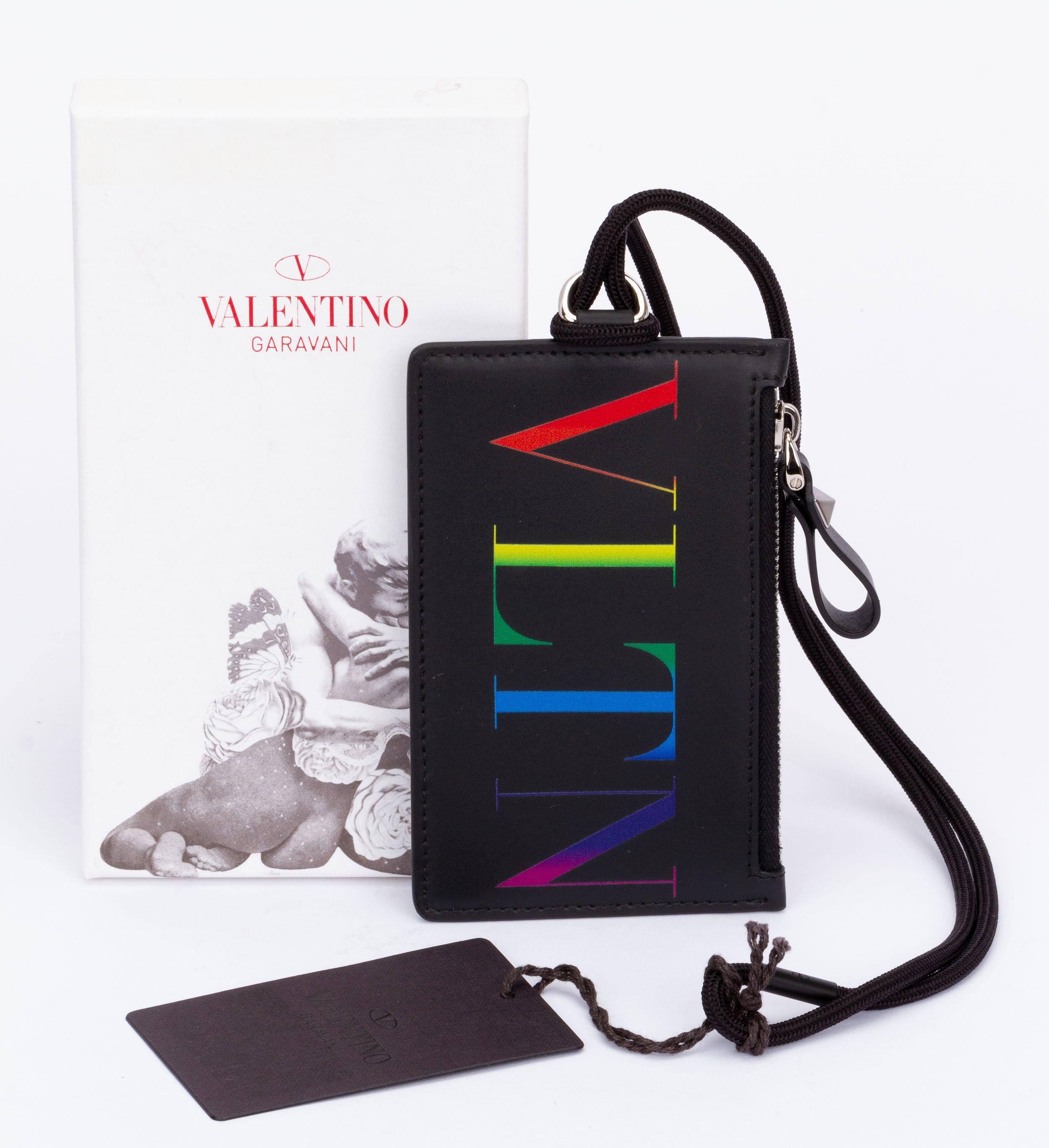 Black Valentino NIB Card Case W-Laniard For Sale