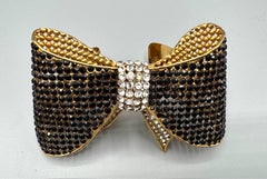 Valentino Night 1980s Large Gold, Black & Clear Rhinestone Bow Cuff Bracelet