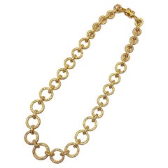Valentino Night 32" Graduated Gold & Rhinestone Ring Link Long Necklace