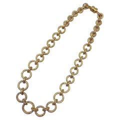 Valentino Night 32" Graduated Gold & Rhinestone Ring Link Long Necklace