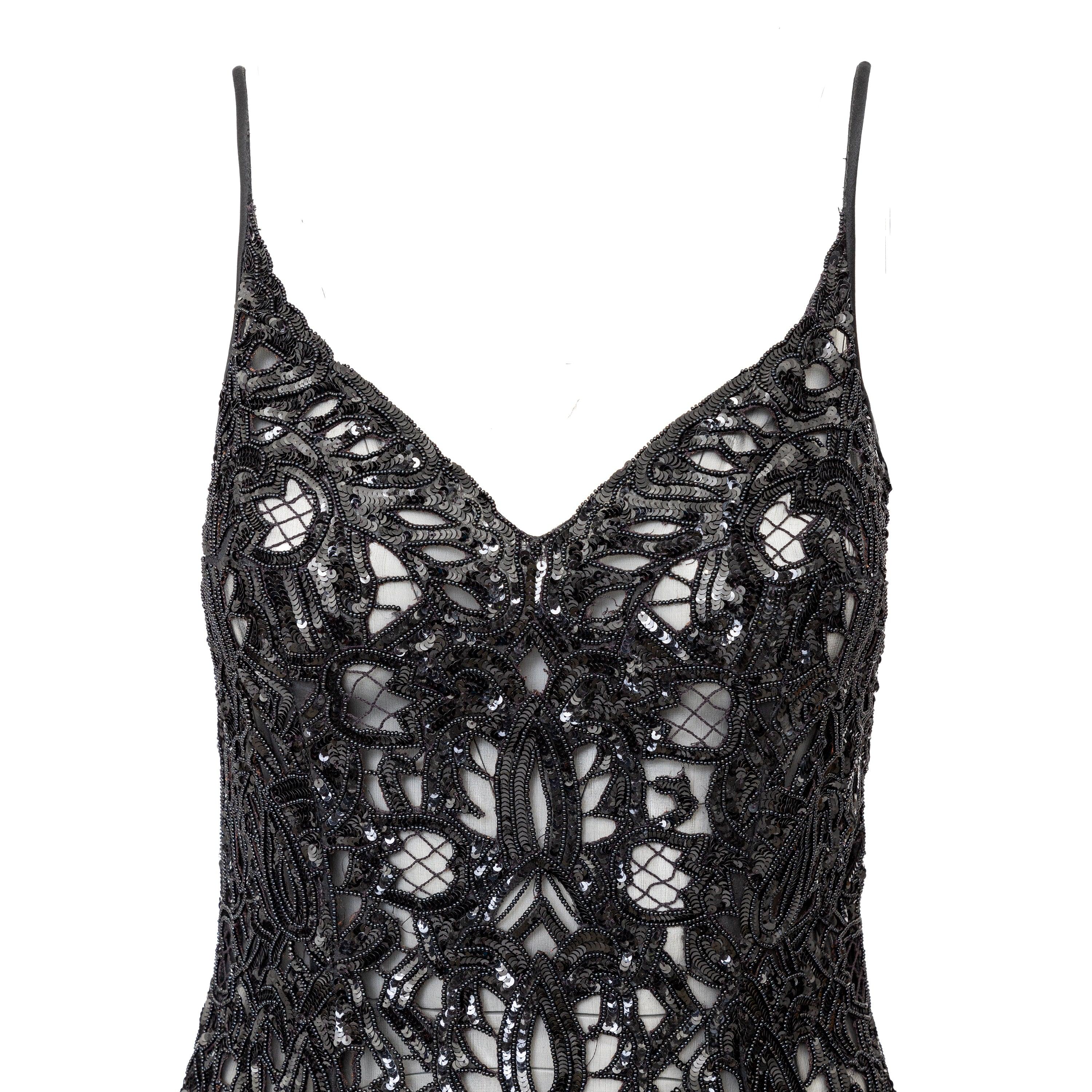 Black Valentino Night Beaded Dress - '90s For Sale