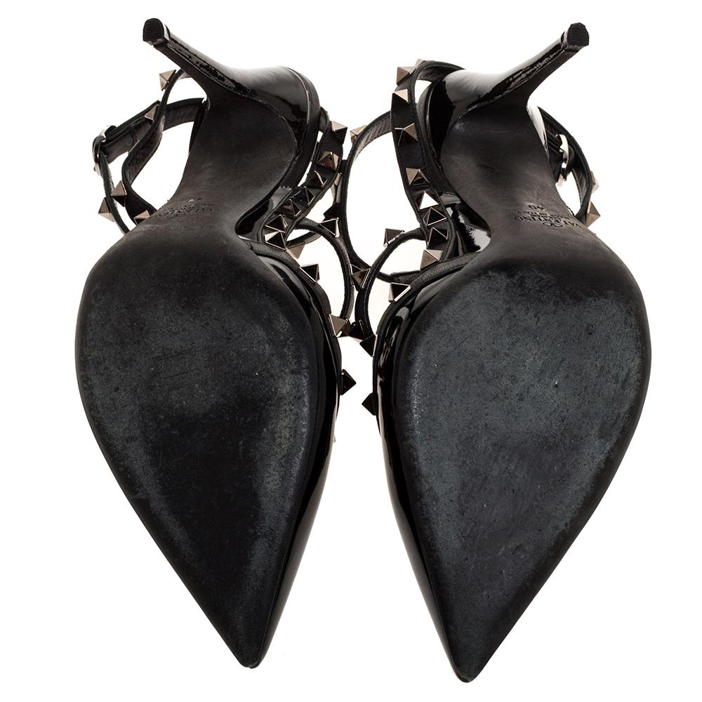 Valentino Noir Black Patent Leather Rockstud Strappy Sandals Size 40 2