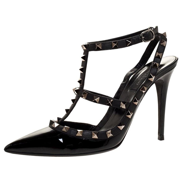 Valentino Noir Black Patent Leather Rockstud Strappy Sandals Size 40 at ...