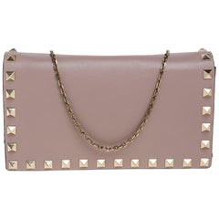 Valentino Nude Beige Leather Rockstud Wallet On Chain