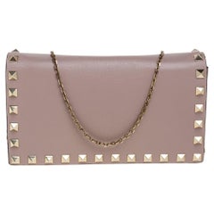 Valentino Nude Beige Leather Rockstud Wallet On Chain