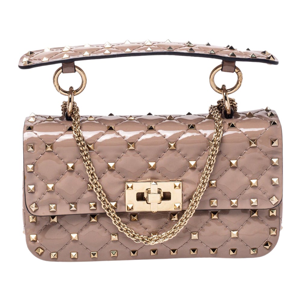 Valentino Nude Beige Lackleder Rockstud Spike Top Handle Tasche