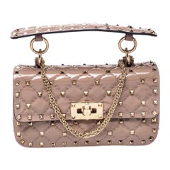 Valentino Nude Beige Patent Leather Rockstud Spike Top Handle Bag