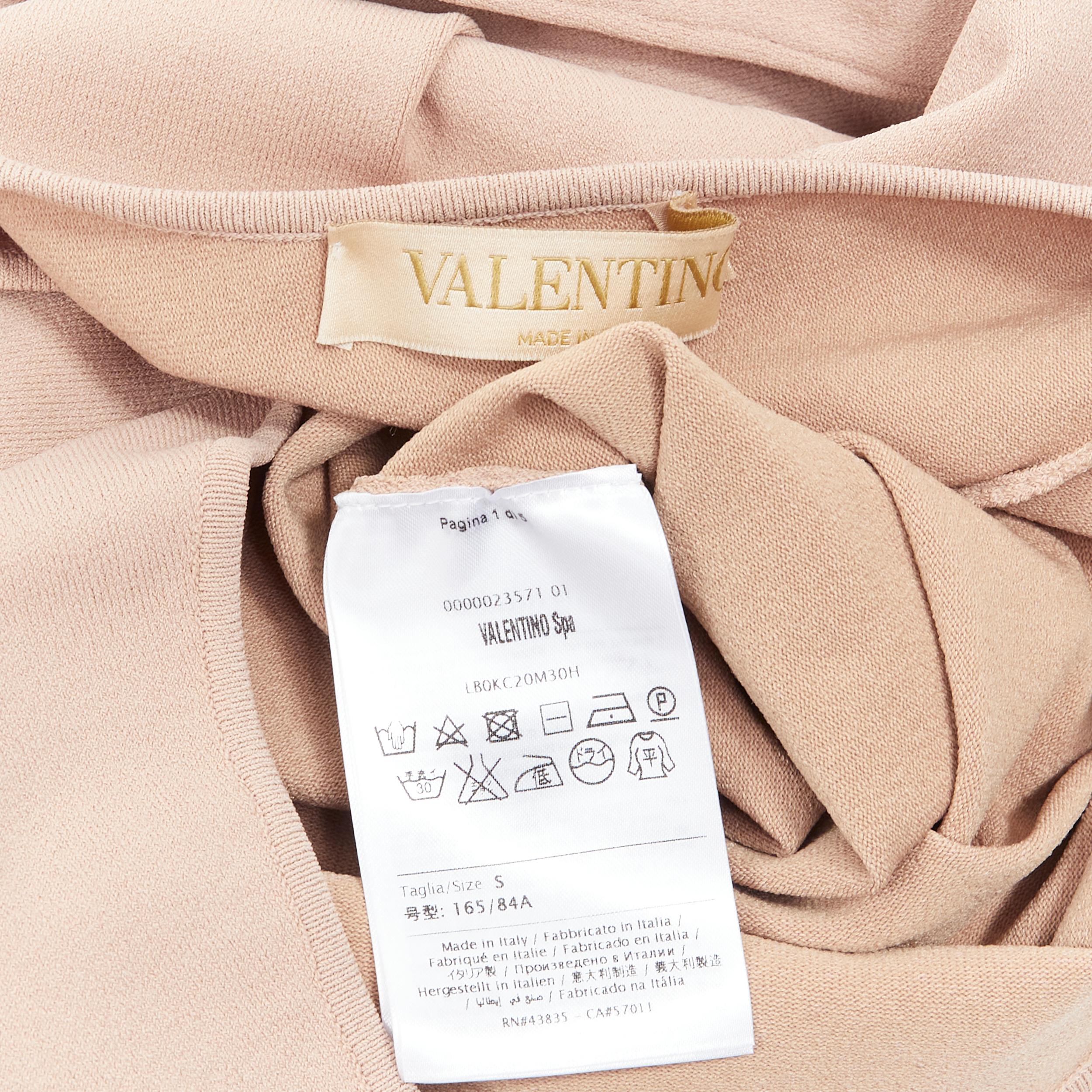 VALENTINO nude beige viscose knit U-neck 3/4 sleeve bodycon stretch top S 1