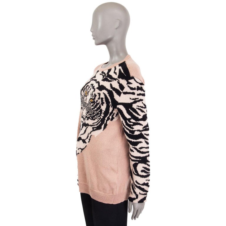 VALENTINO nude and black TIGER cashmere Crewneck Sweater L For Sale at  1stDibs | valentino tiger sweater