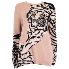 VALENTINO nude & black TIGER cashmere Crewneck Sweater L