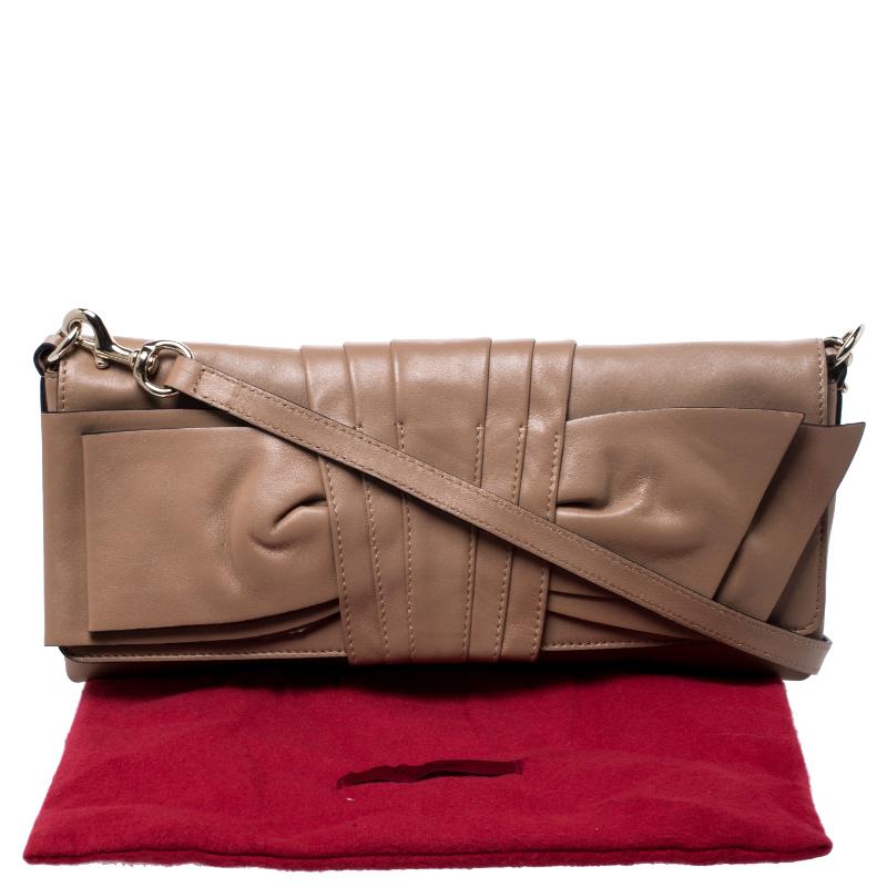 Valentino Nude Leather Bow Flap Clutch 6