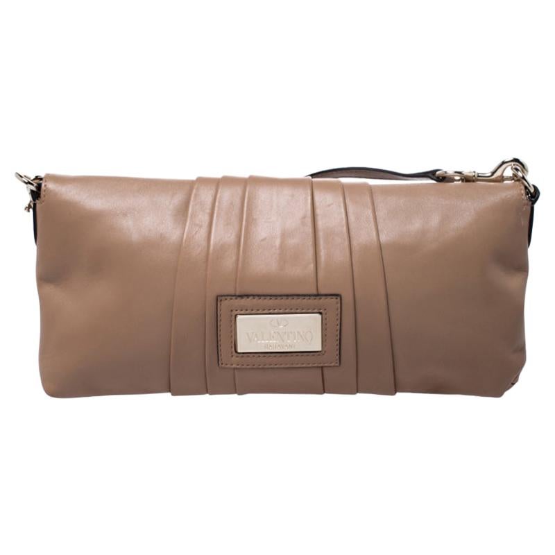 Valentino Nude Leather Bow Flap Clutch