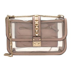 Valentino Nude Leather PVC Glam Lock Naked Rockstud Shoulder Bag