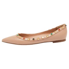Valentino Nude Leather Rolling Rockstud Ballet Flats Size 37.5