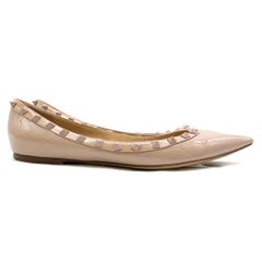 Valentino Nude Patent Leather Rockstud Ballerina Flats - Size EU 41