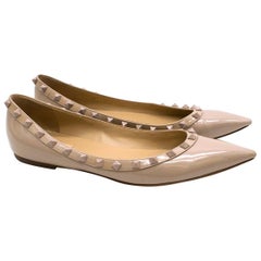 Valentino Nude Patent Leather Rockstud Ballerina Flats - Size EU 41