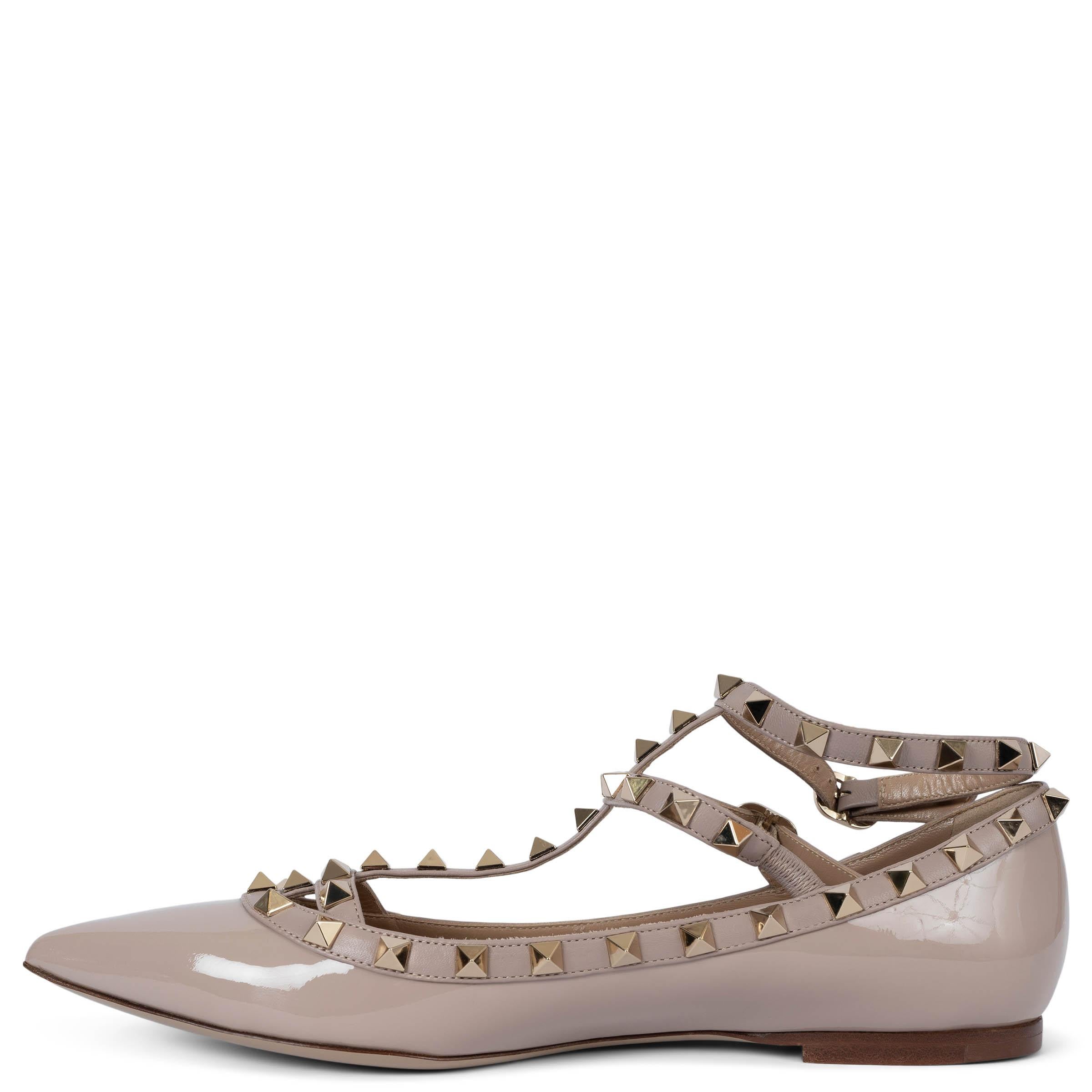 Marrone Valentino in vernice nuda ROCKSTUD CAGE Ballerine Scarpe 38.5 in vendita
