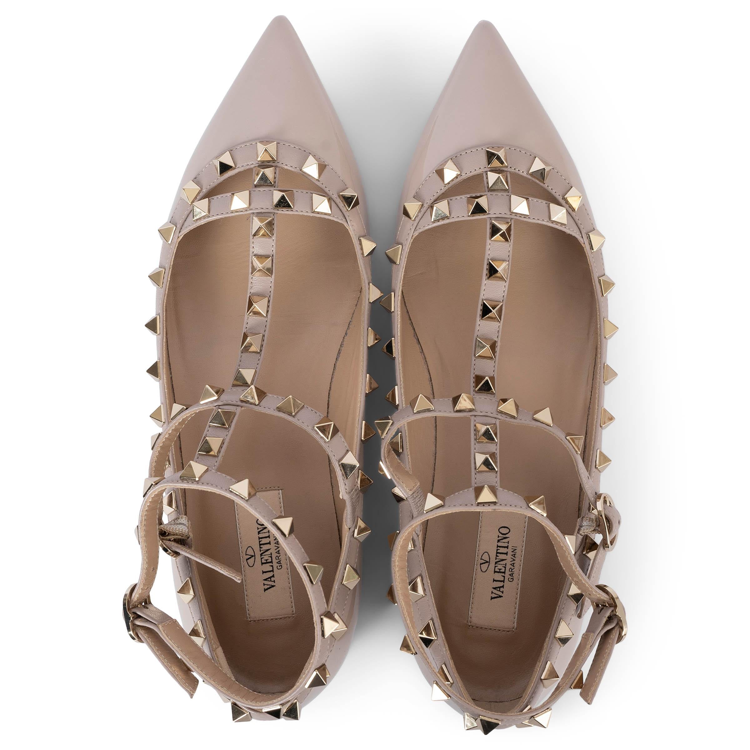Donna Valentino in vernice nuda ROCKSTUD CAGE Ballerine Scarpe 38.5 in vendita