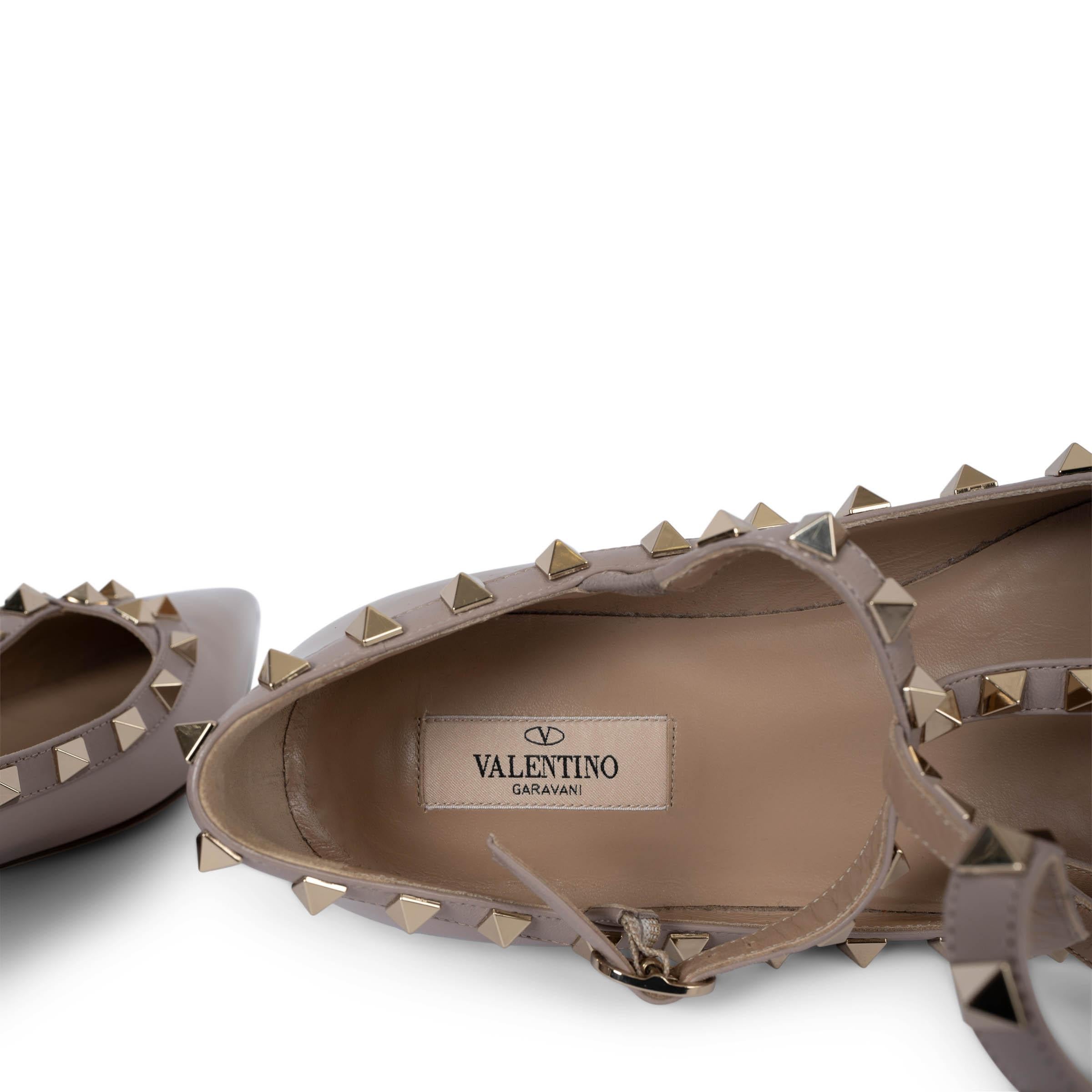Valentino in vernice nuda ROCKSTUD CAGE Ballerine Scarpe 38.5 in vendita 1