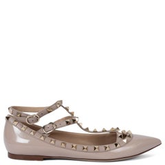 VALENTINO nude patent leather ROCKSTUD CAGE Ballet Flats Shoes 38.5
