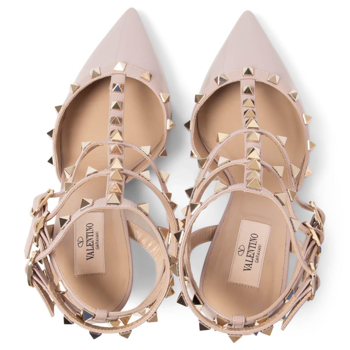 Women's VALENTINO nude patent leather ROCKSTUD CAGED Sandals Shoes 39 For Sale
