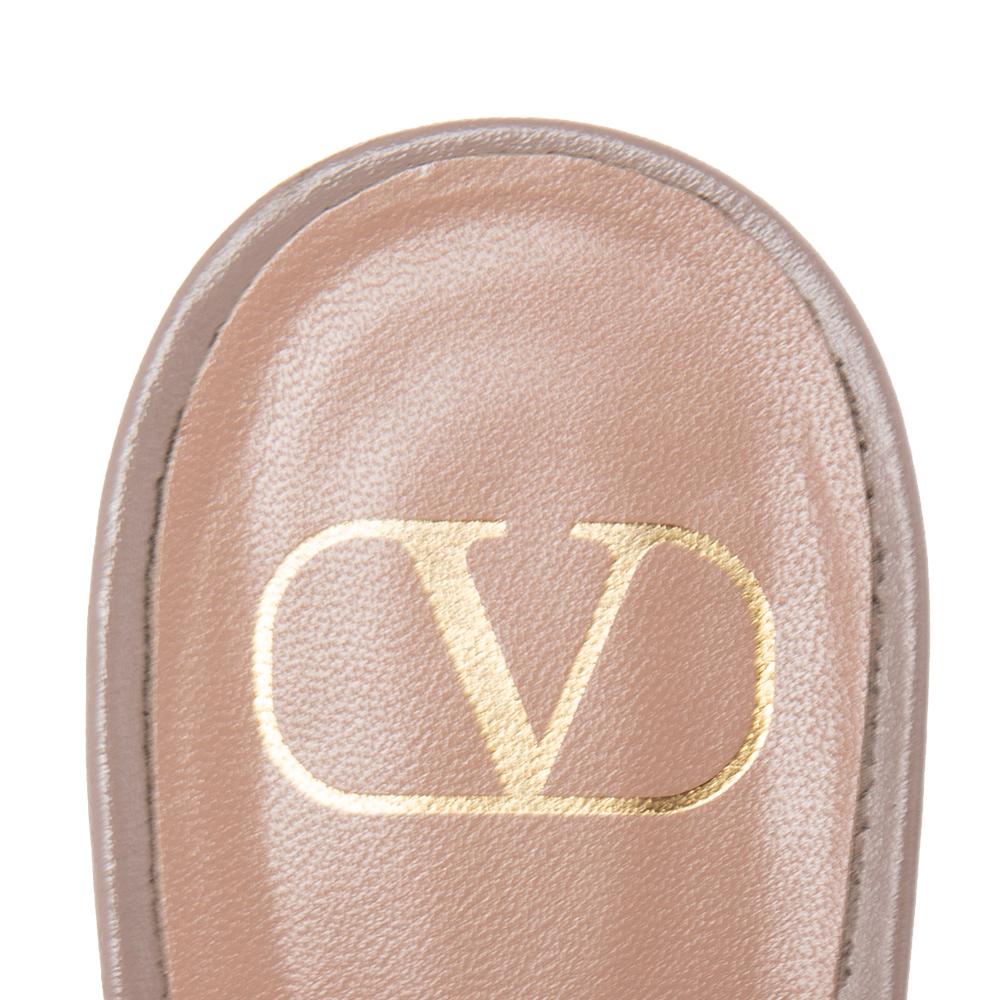 Brown Valentino Nude Patent Leather VLogo Block Heel Slide Sandals Size 40