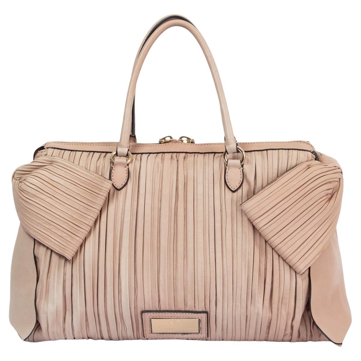 VALENTINO nude pink leather BOW EMBELLISHED PLEATED Bag