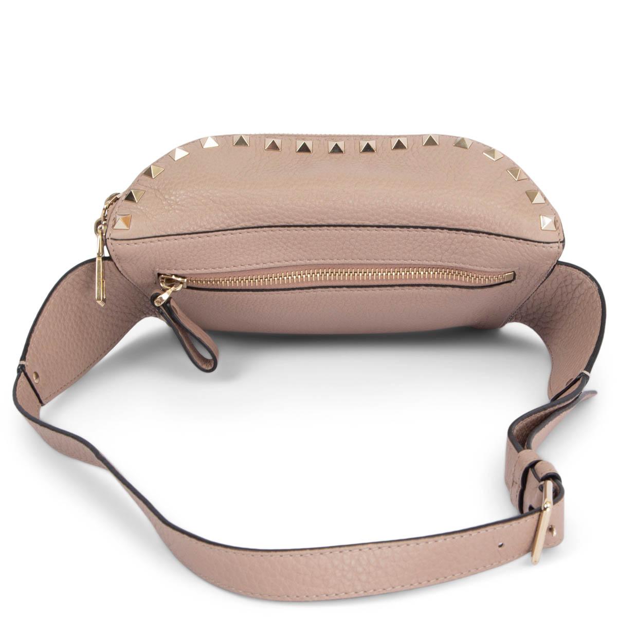 Beige VALENTINO nude pink leather ROCKSTUD Belt Bag