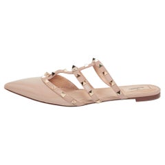 Valentino Nude Pink Patent Leather Rockstud Flat Mules Size 41