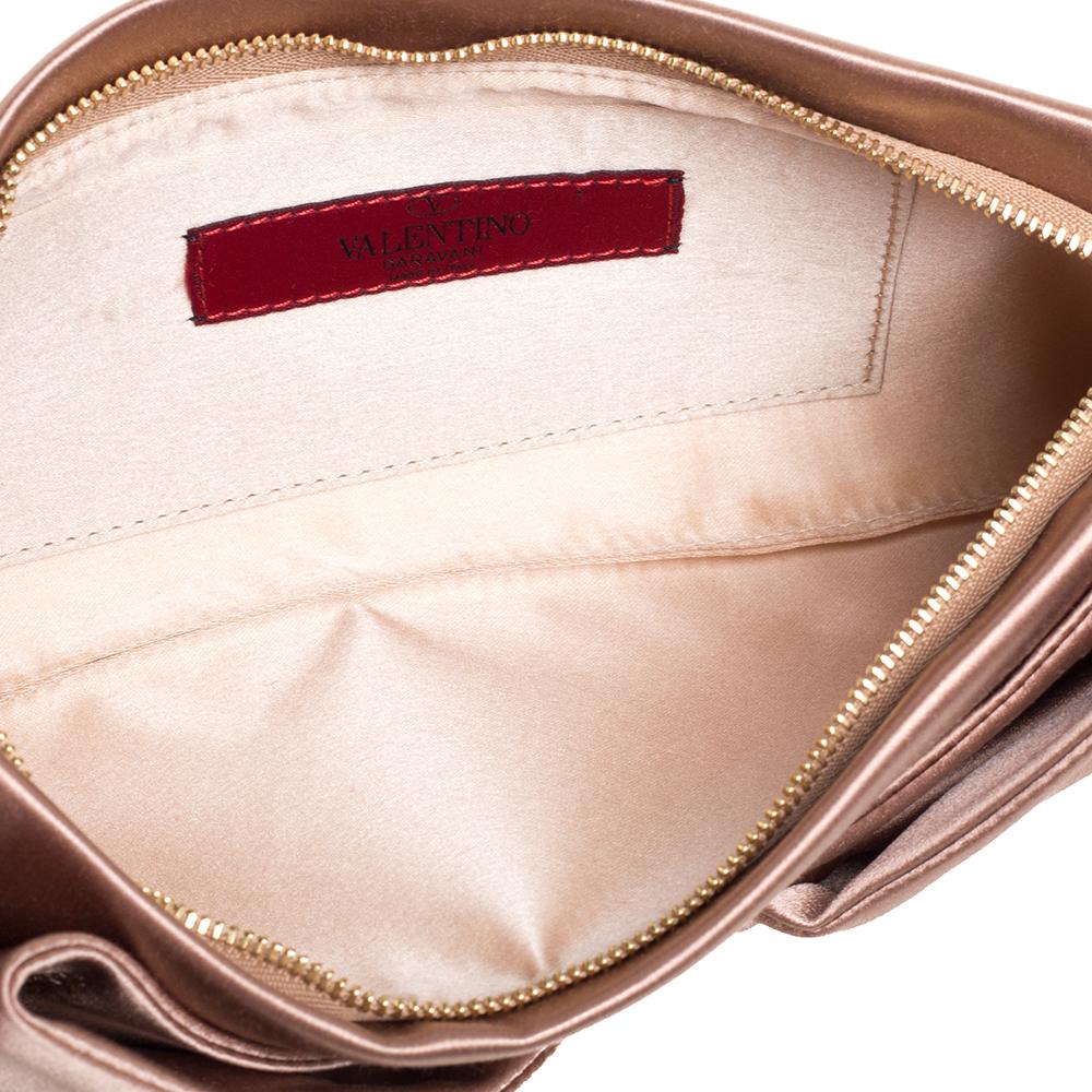 Valentino Nude Pink Satin Bow Clutch 2