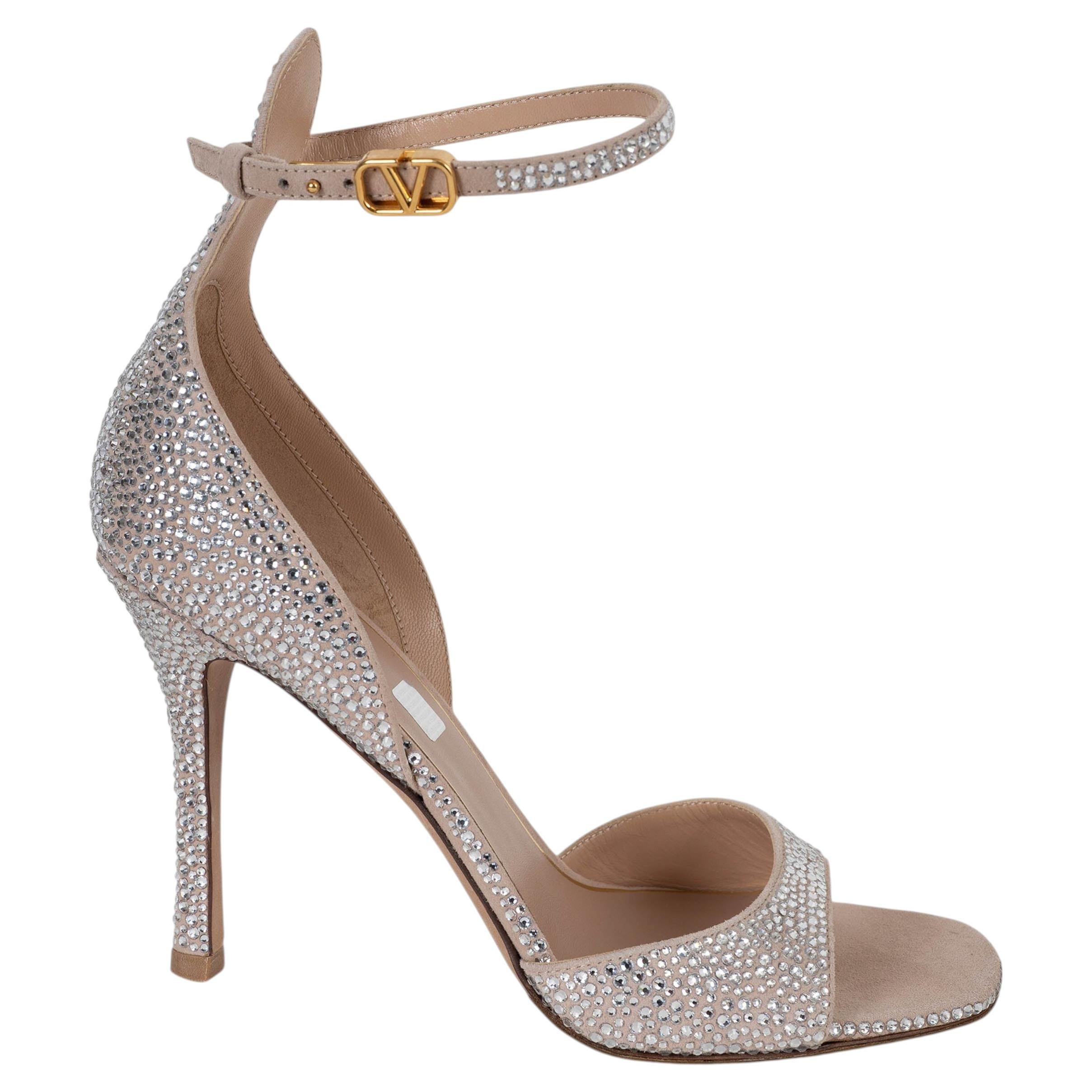 VALENTINO ante nude TAN-GO 100 CRYSTAL ANKLE STRAP Sandalias Zapatos 38