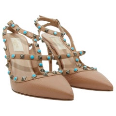 Valentino Nude Turquoise Rockstud Leather Pumps