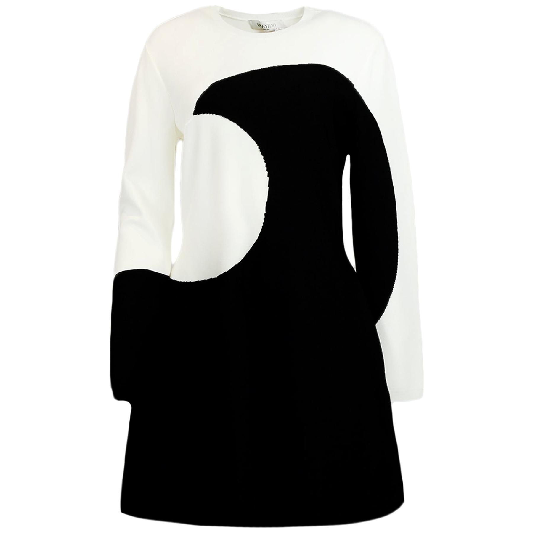 Valentino NWT Black/White Knit Moon Inlay Longsleeve Dress sz XL rt. $2, 690