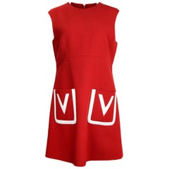 Valentino NWT Red Wool V Pocket A-Line Dress sz 12 rt $2, 490