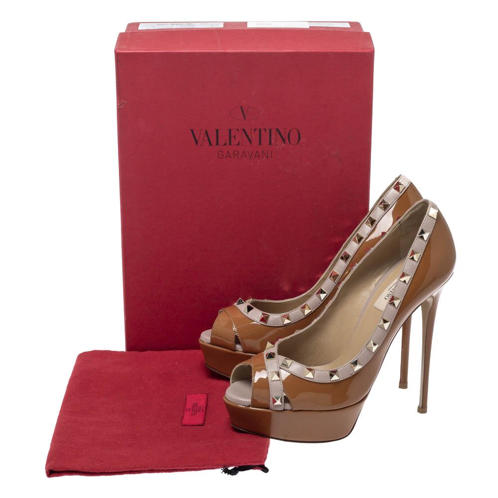 Valentino Ochre Patent Leather Rockstud Peep Toe Platform Pumps Size 38 2