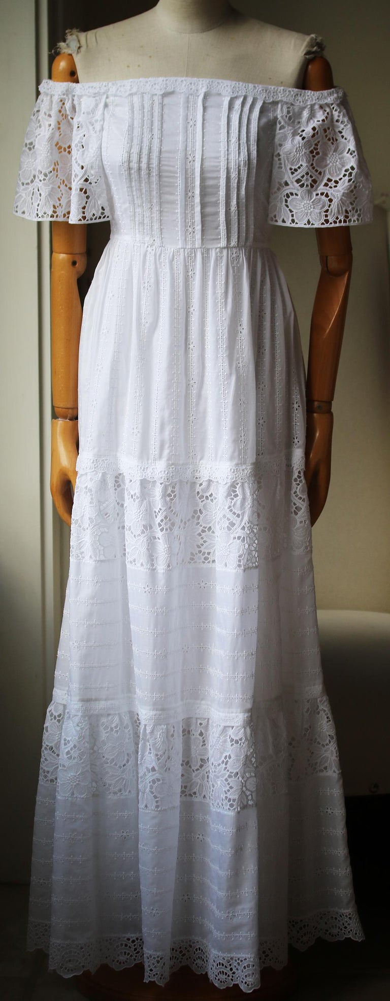 CENTELLA WHITE FLORAL BRODERIE ANGLAISE COTTON-POPLIN OFF-THE-SHOULDER DRESS